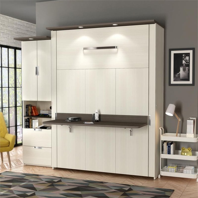 Bestar Lumina 2 Piece Queen Storage Wall Bed  Set in White Chocolate