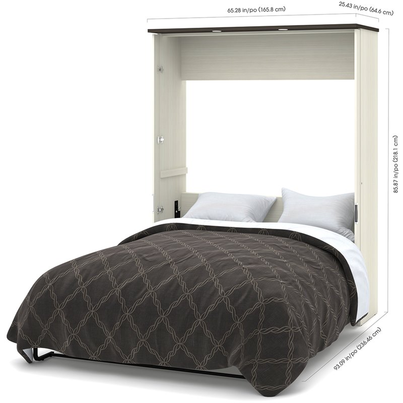 Bestar Lumina 2 Piece Queen Storage Wall Bed  Set in White Chocolate