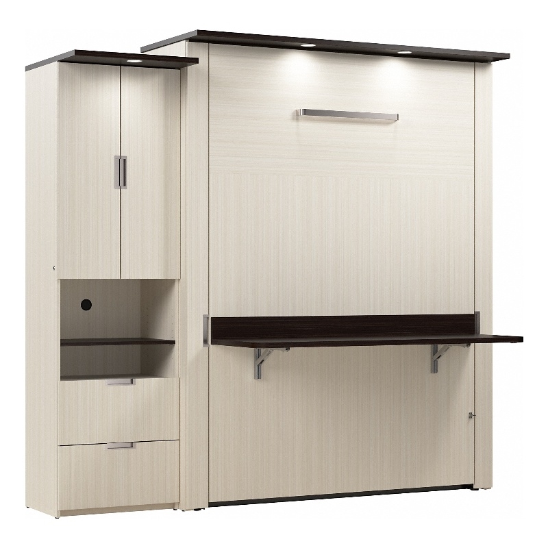 Bestar Lumina 2 Piece Queen Storage Wall Bed  Set in White Chocolate