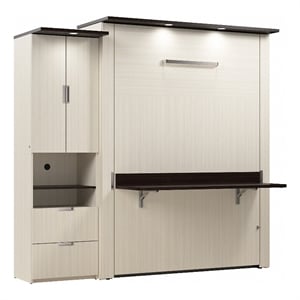 Bestar Lumina 2 Piece Queen Storage Wall Bed  Set in White Chocolate