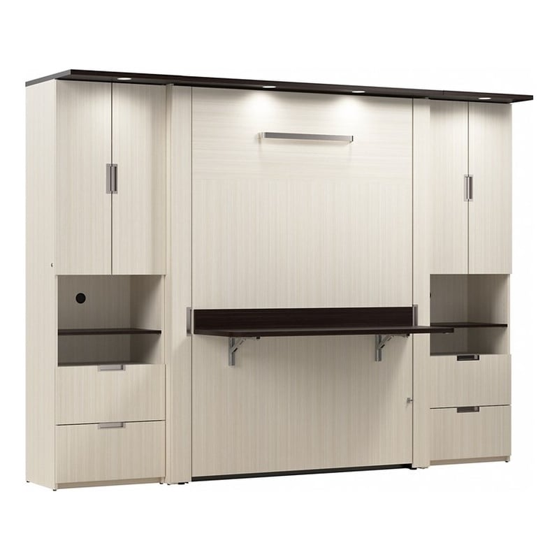 Bestar Lumina 3 Piece Full 2 Storage Wall Bed Set in White Chocolate