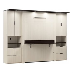 Bestar Lumina 3 Piece Full 2 Storage Wall Bed Set in White Chocolate