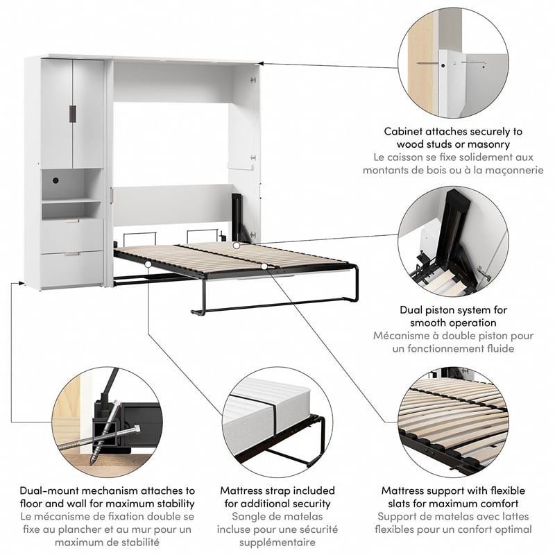 Bestar Lumina 2 Piece Full Storage Wall Bed Set in White