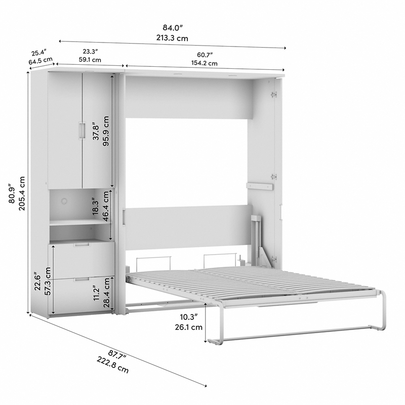 Bestar Lumina 2 Piece Full Storage Wall Bed Set in White