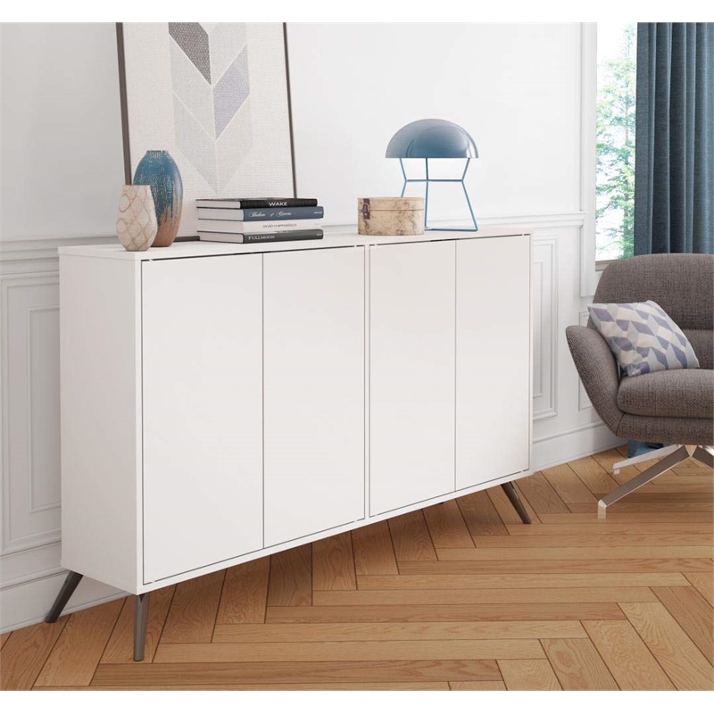 Bestar Krom Modern Wood Storage Console Table in White Finish