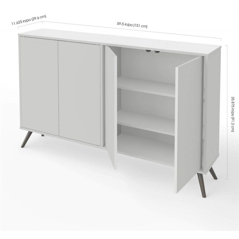 Bestar Krom Modern Wood Storage Console Table in White Finish