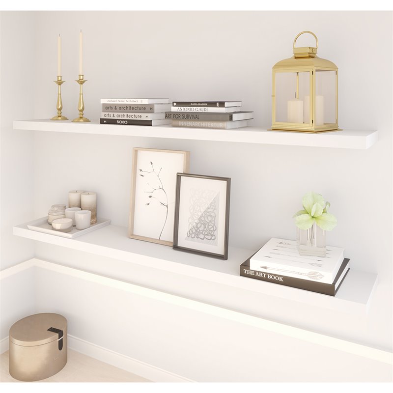 Bestar 72" Lightweight Floating Wall Shelf in White (Set of 2) Cymax