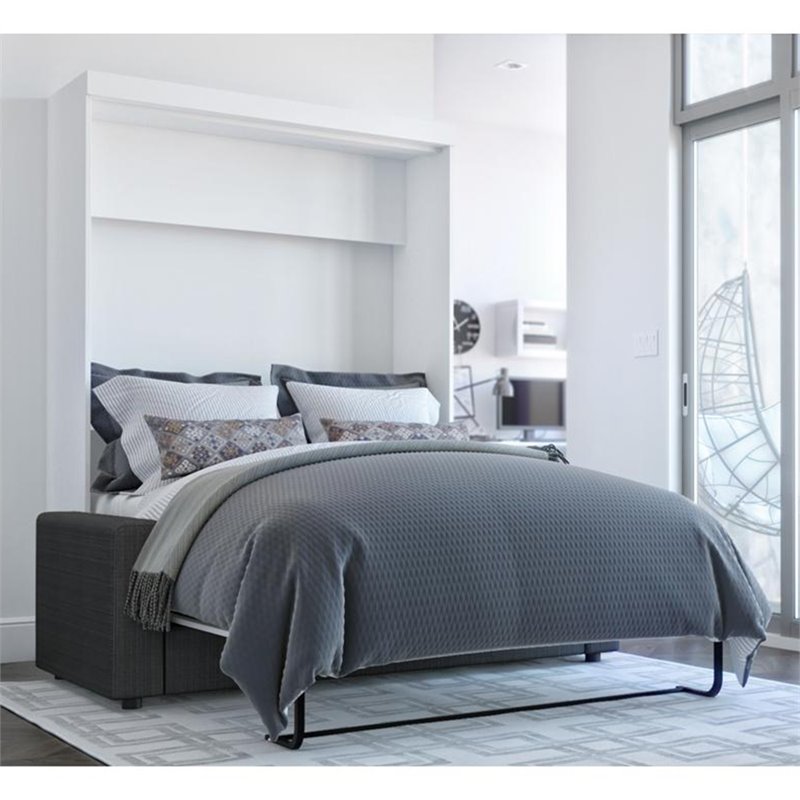 Bestar Nebula 2-Piece Modern Wood Full Wall Bed Set in White and Gray