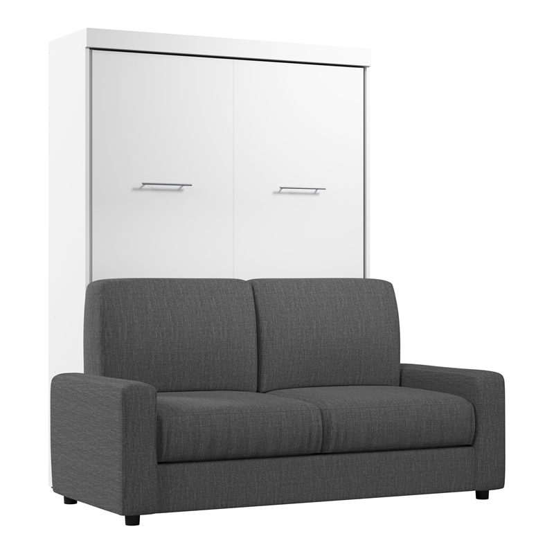 Bestar Nebula 2-Piece Modern Wood Full Wall Bed Set in White and Gray