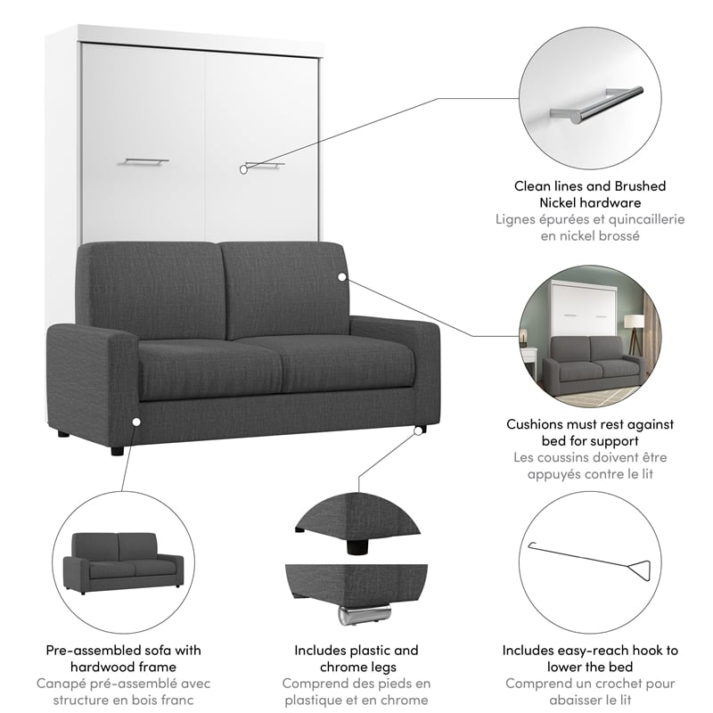 Bestar Nebula 2-Piece Modern Wood Full Wall Bed Set in White and Gray