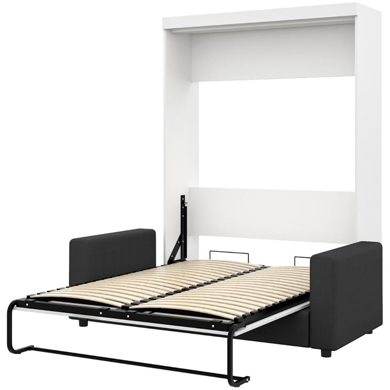 Bestar Nebula 2-Piece Modern Wood Full Wall Bed Set in White and Gray