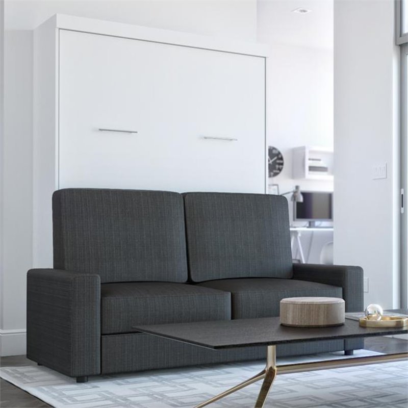 Bestar Nebula 2-Piece Modern Wood Full Wall Bed Set in White and Gray