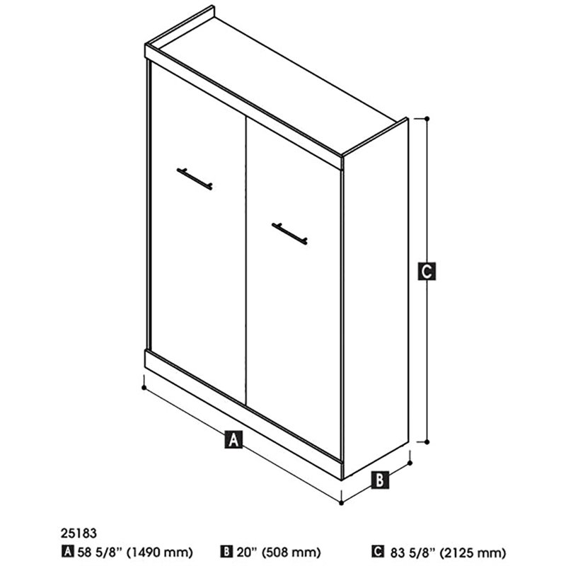 Bestar Nebula 2-Piece Modern Wood Full Wall Bed Set in White and Gray