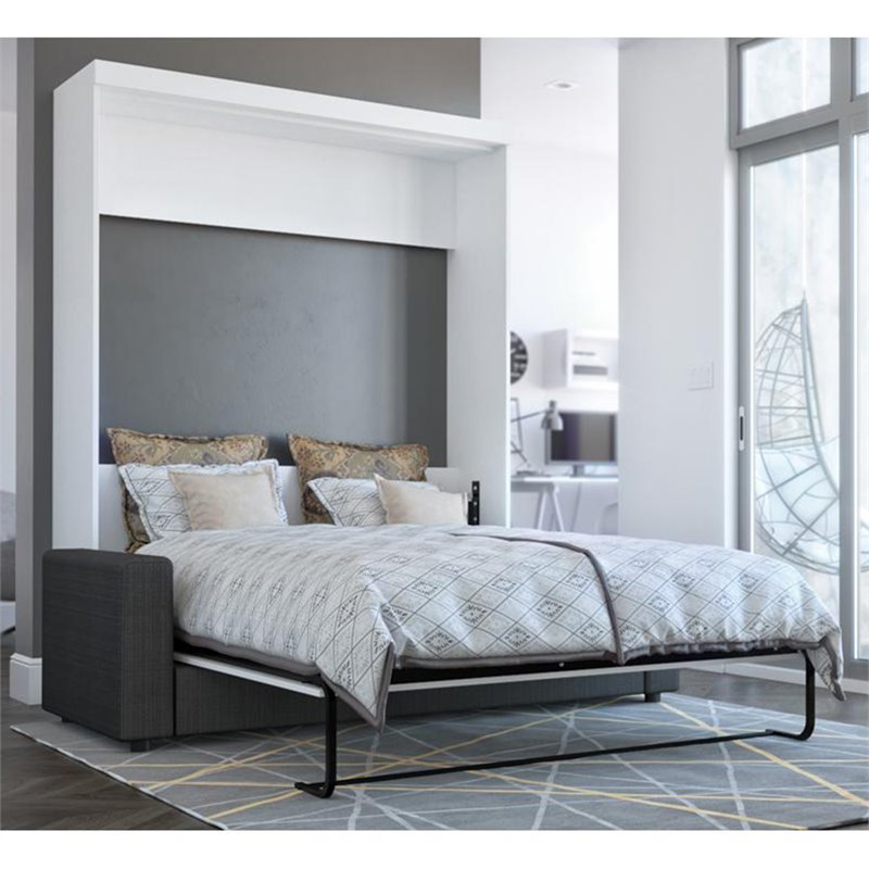 Bestar Nebula 2-Piece Modern Wood Queen Wall Bed Set in White and Gray