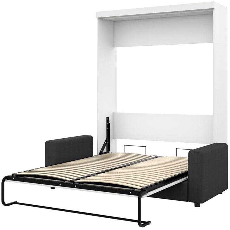Bestar Nebula 2-Piece Modern Wood Queen Wall Bed Set in White and Gray