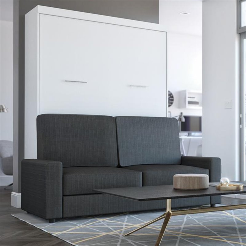 Bestar Nebula 2-Piece Modern Wood Queen Wall Bed Set in White and Gray