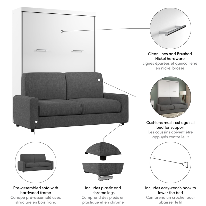 Bestar Nebula 2-Piece Modern Wood Queen Wall Bed Set in White and Gray