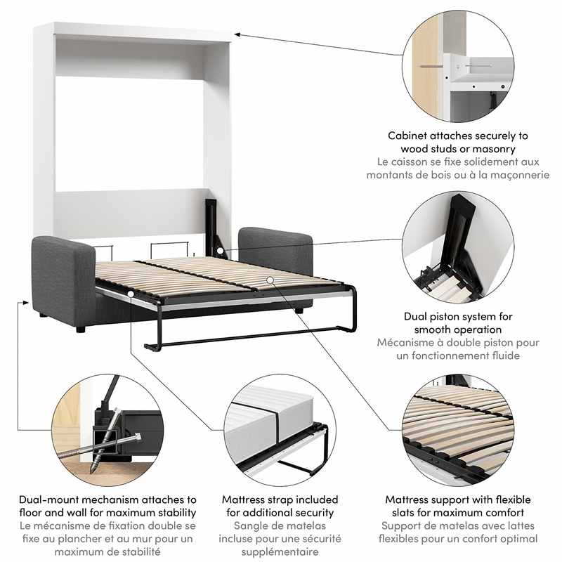 Bestar Pur Full Murphy Bed with Sofa (73W) in White