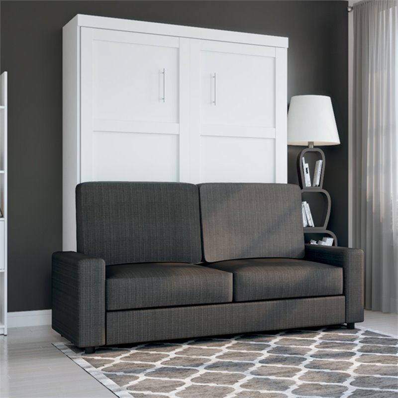 Bestar Pur 2 Piece Queen Wall Bed Set in White and Gray