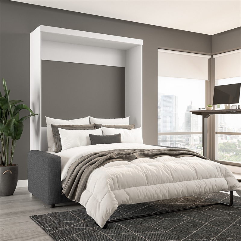 Bestar Pur 2 Piece Queen Wall Bed Set in White and Gray