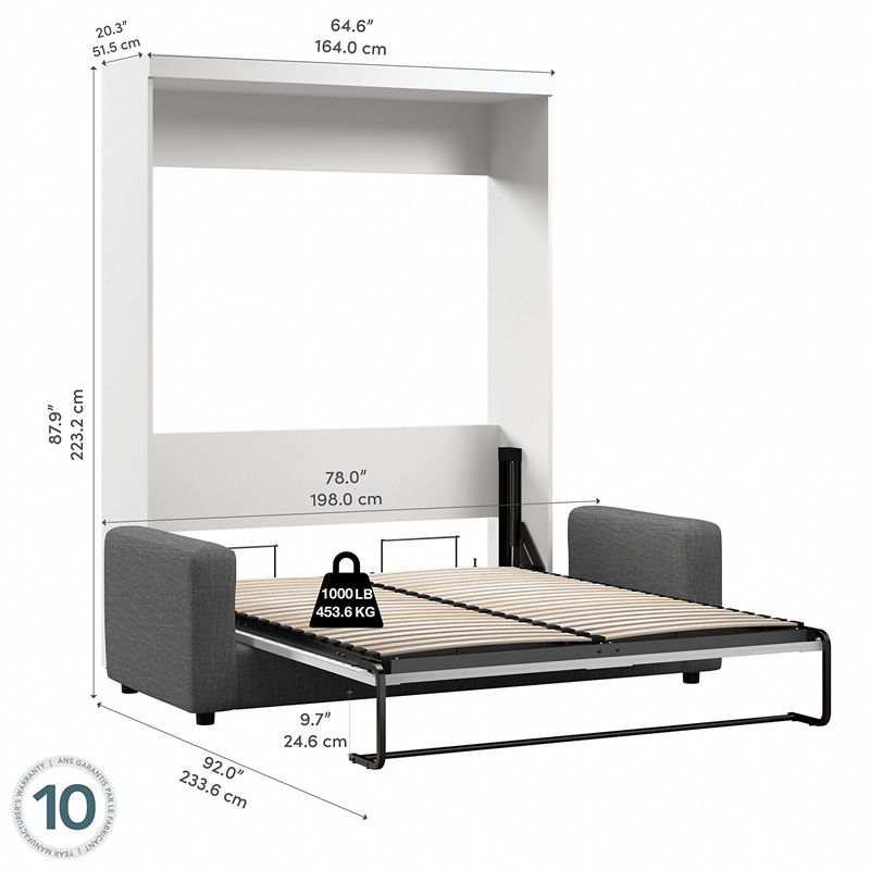 Bestar Pur 2 Piece Queen Wall Bed Set in White and Gray