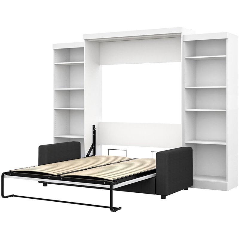 Bestar Pur 4 Piece Queen Wall Bed Set in White and Gray