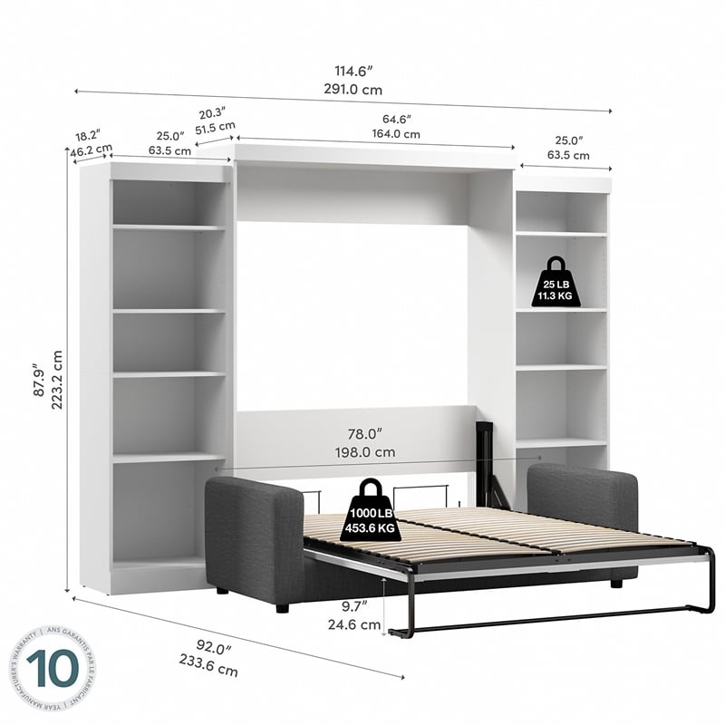 Bestar Pur 4 Piece Queen Wall Bed Set in White and Gray