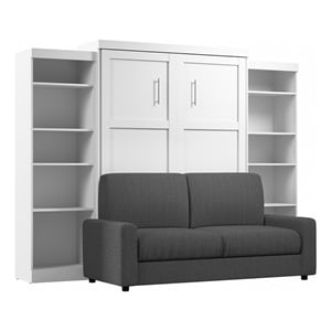 Bestar Pur 4 Piece Queen Wall Bed Set in White and Gray