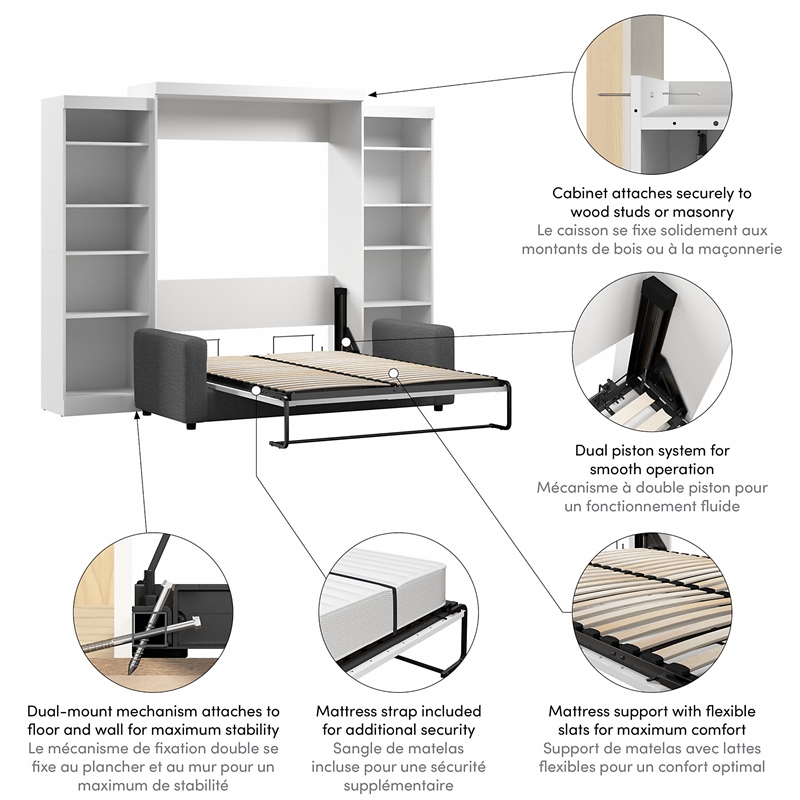 Bestar Pur 4 Piece Queen Wall Bed Set in White and Gray