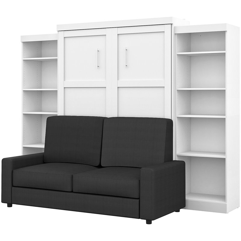 Bestar Pur 4 Piece Queen Wall Bed Set in White and Gray