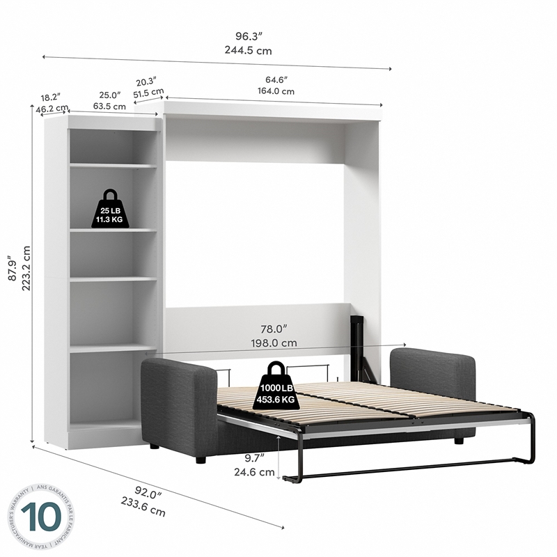 Bestar Pur 3 Piece Queen Wall Bed Set in White and Gray
