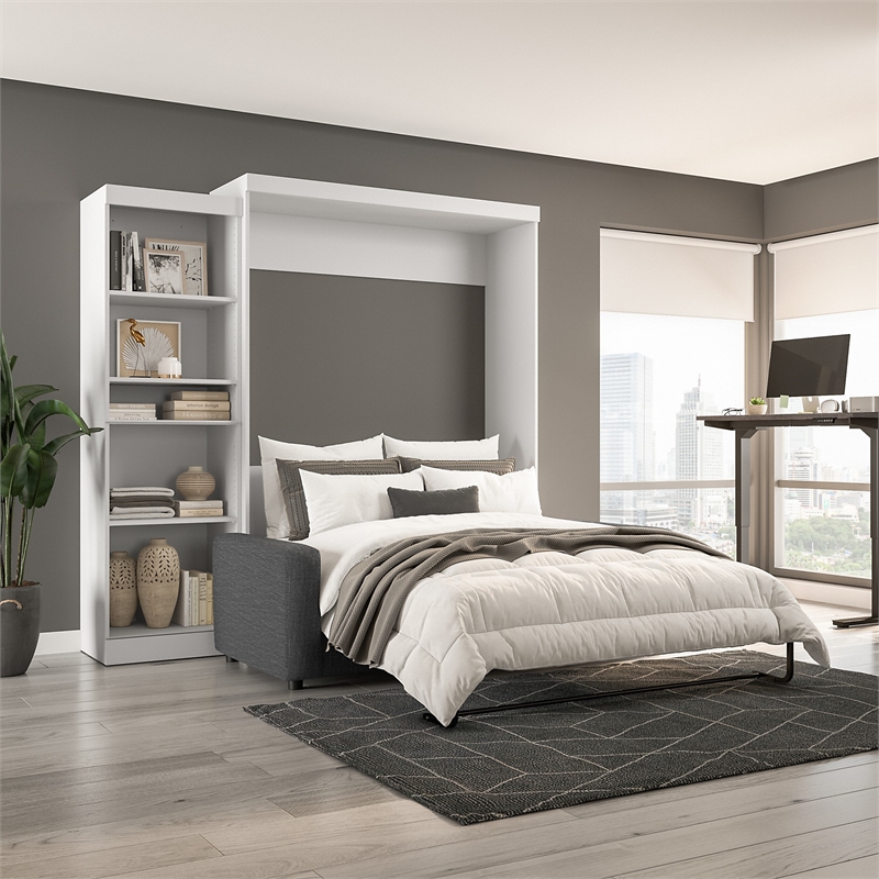 Bestar Pur 3 Piece Queen Wall Bed Set in White and Gray