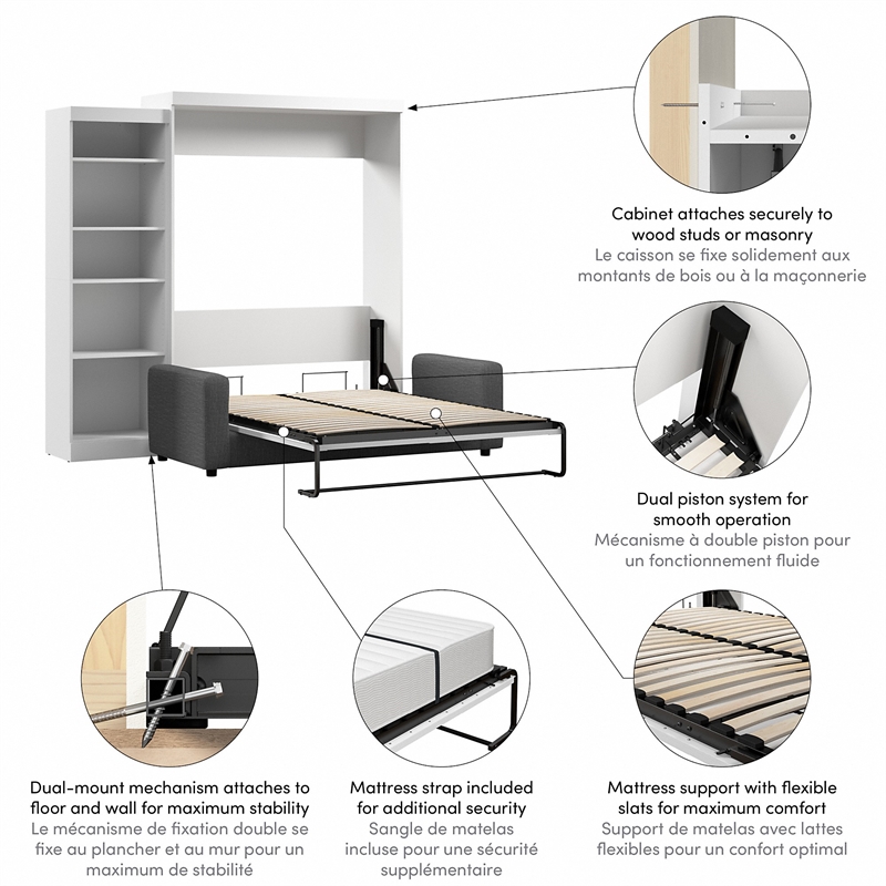 Bestar Pur 3 Piece Queen Wall Bed Set in White and Gray