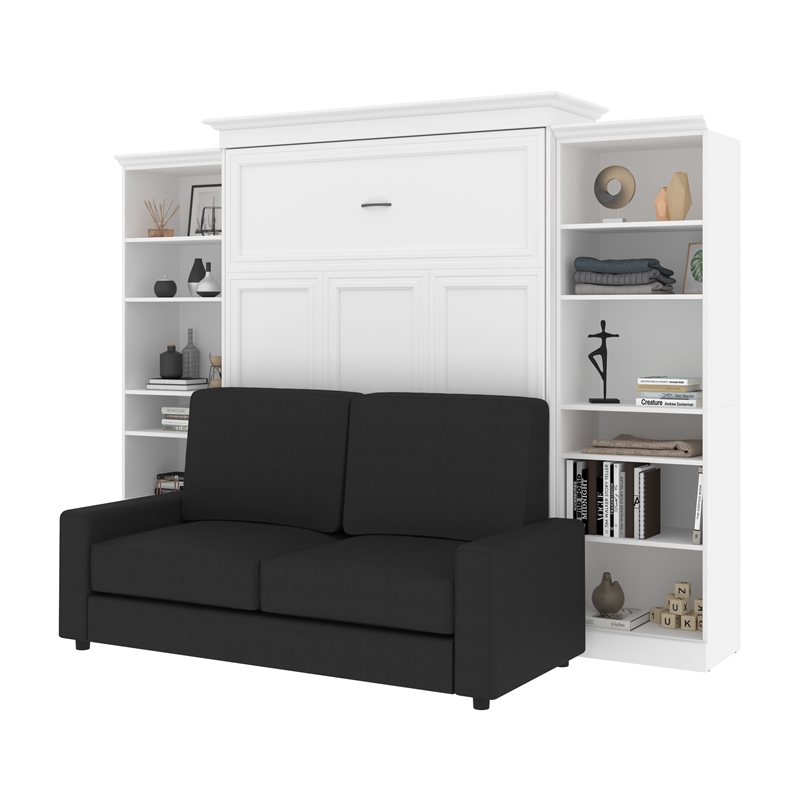 Bestar Versatile Wood Queen Murphy Bed with Sofa & Organizers in White