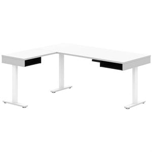 bestar pro-vega l shaped adjustable standing desk in white and black