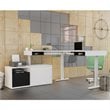Bestar Pro-Vega L Shaped Adjustable Standing Desk with Credenza in White