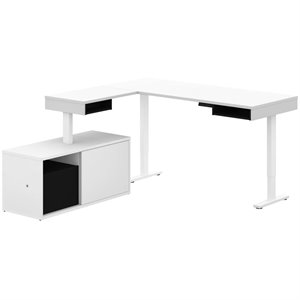 bestar pro-vega l shaped adjustable standing desk with credenza in white