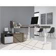 Bestar Pro-Vega L Shaped Adjustable Standing Desk with Credenza in Walnut Gray
