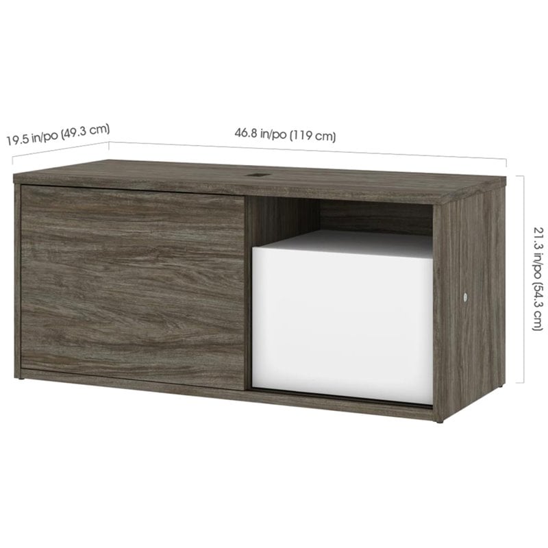 Bestar Pro-Vega L Shaped Adjustable Standing Desk with Credenza in Walnut Gray