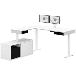 bestar pro-vega l shaped adjustable standing desk in white and black