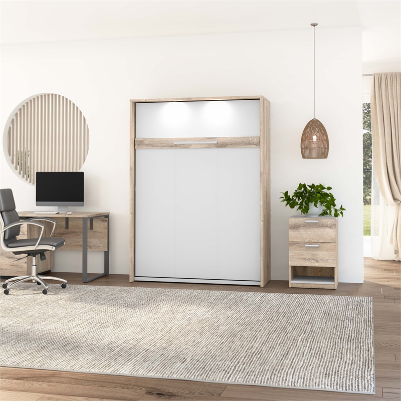 Cielo 60W Full Murphy Bed in Bark Gray and White - Engineered Wood