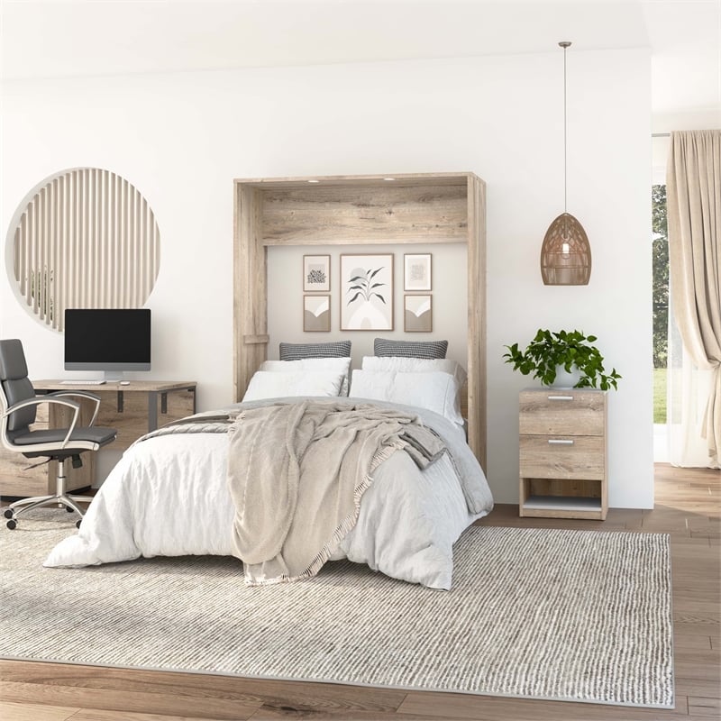 Cielo 60W Full Murphy Bed in Bark Gray and White - Engineered Wood