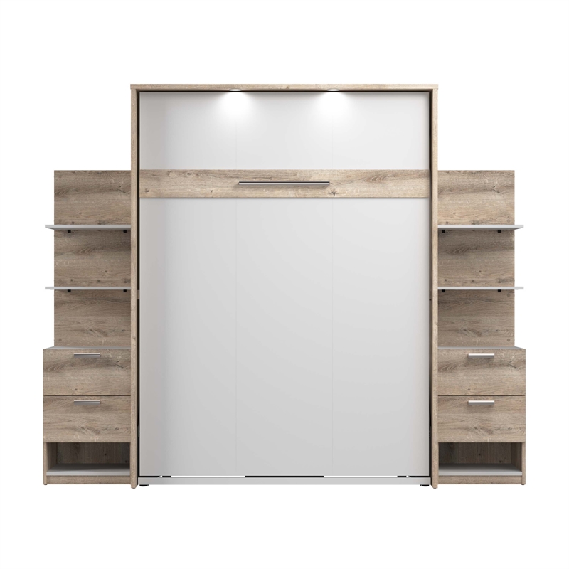 Cielo Queen Murphy Bed with Nightstands in Rustic Brown White Engineered Wood Cymax Business