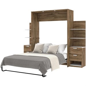 bestar cielo elite 3 piece queen wall bed in rustic brown and white