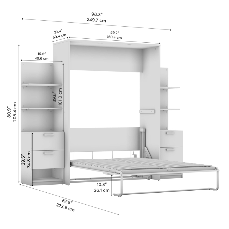 Cielo Full Murphy Bed with Nightstands in Rustic Brown/White - Engineered Wood