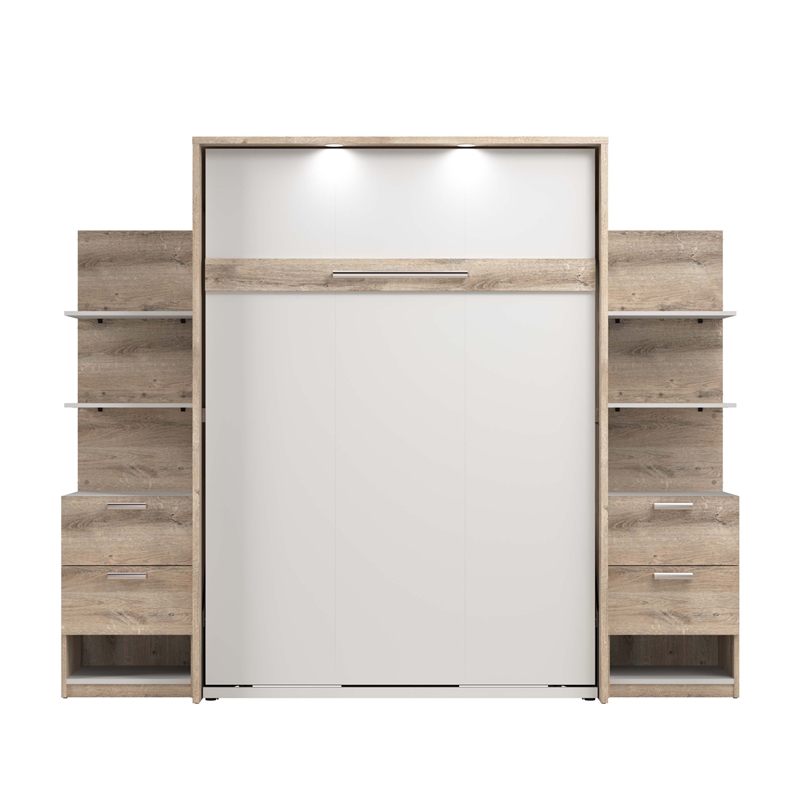 Cielo Full Murphy Bed with Nightstands in Rustic Brown/White - Engineered Wood