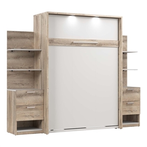 Cielo Full Murphy Bed with Nightstands in Rustic Brown/White - Engineered Wood