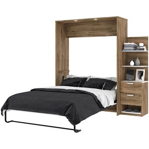 bestar cielo elite 2 piece queen wall bed in rustic brown and white