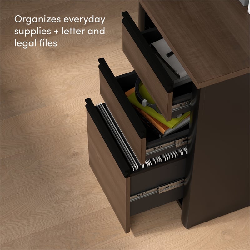 Connexion L Shaped Desk with Hutch in Antigua and Black - Engineered Wood