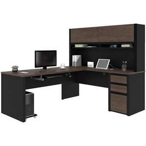 bestar connexion 5 piece l shaped computer desk with hutch in antigua and black